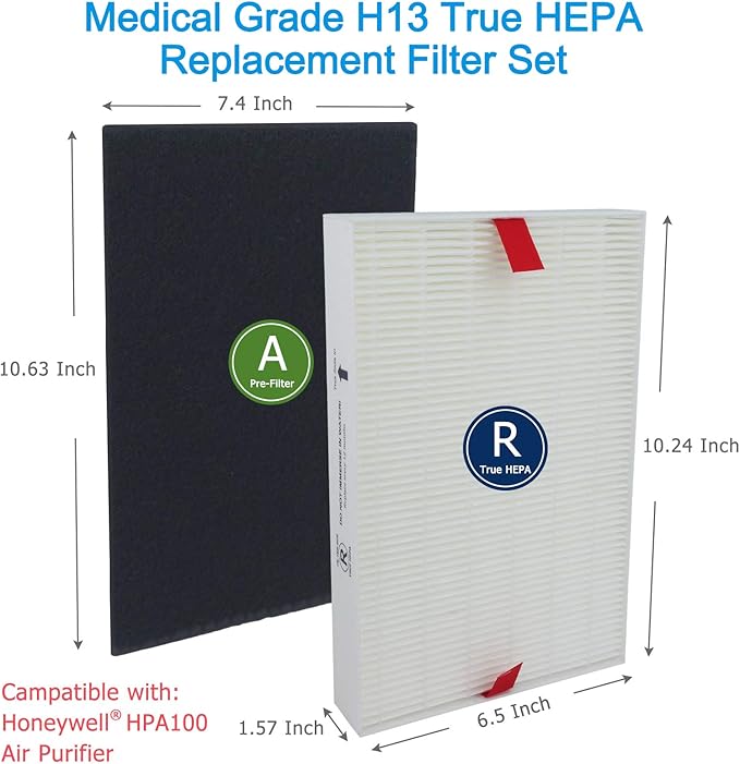 Flintar HPA100 Replacement, Compatible with Honeywell Air Purifier HPA100, HPA094, HPA3100, HPA5100 Series, (1) Filter R + (4) Activated Carbon Pre-Filter A