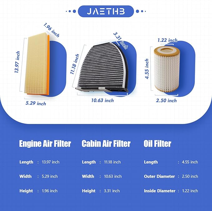 Engine & Cabin Air Filter & Oil Filter Set for Mercedes Benz 2.5L-C230(2008-09); 3.0L-C280(2008) C300(2008-12) E300(2008-10) GLK300(2009-11); 3.5L-C350(2008-13) GLK350(2010-12) A1120940604 CUK29005