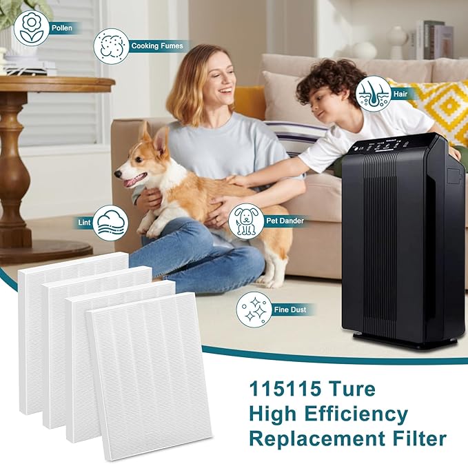 True High Efficiency C535 Replacement 115115 Filter A Compatible with Winix PlasmaWave C535 5300 5300-2 6300 6300-2 P300 AM90 C909 9800, 4 x Filters