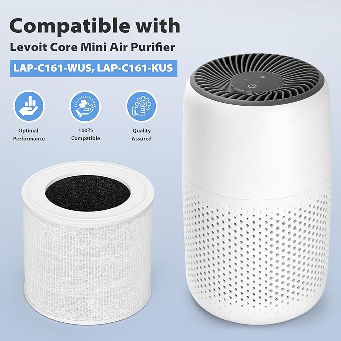Core Mini Replacement Filter Compatible with LEVOIT Air Puri-fier Core Mini-RF, 3-in-1 Filter Combined with Pre-filter and Carbon Filter, 4-Pack with Extra 12-Pieces Essential Oil Pad