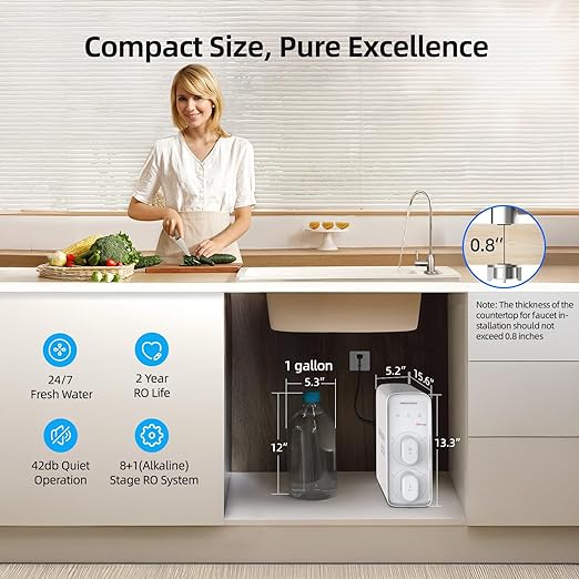 MIZUDO 600GPD Reverse Osmosis System, Pureflo Mini Size 8-Stage Tankless Reverse Osmosis Water Filter, 3:1 RO Filtration System Under Sink, Leak-Free, Reduce PFAS & Fluoride