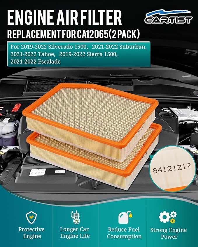 2-Pack Engine Air Filter Fits for 2019-2025 Silverado 1500, 2021-2025 Suburban, 2021-2025 Tahoe, 2019-2025 Sierra 1500, 2021-2025 Yukon XL, 2021-2025 Escalade ESV for 84121217