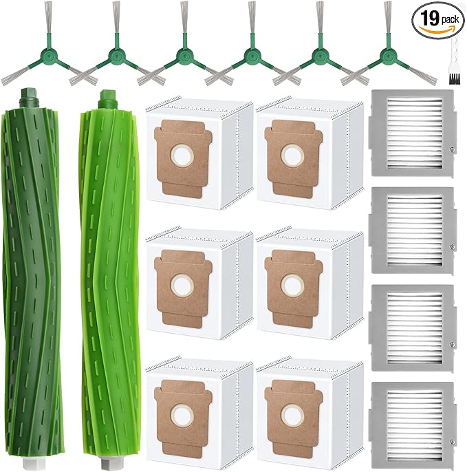 19 Pcs Accessories Kit Compatible with iRobot Roomba Max 705 Vac/Plus 504 Vac Robot Vacuum, Replacement Parts Include 2 Main Brushes, 6 Dust Bags, 4 Filters, 6 Side Brushes, 1 Cleaning Tool