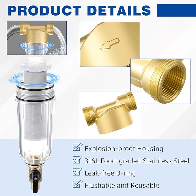 WILLBOND 3/4" Spin Down Sediment Water Filter, 50 & 100 & 200 Reusable House Sediment Filter with 2 Adapters, for Home & Commercial Water Pre-filtration System Ideal for Home Owners, DIY Enthusiasts