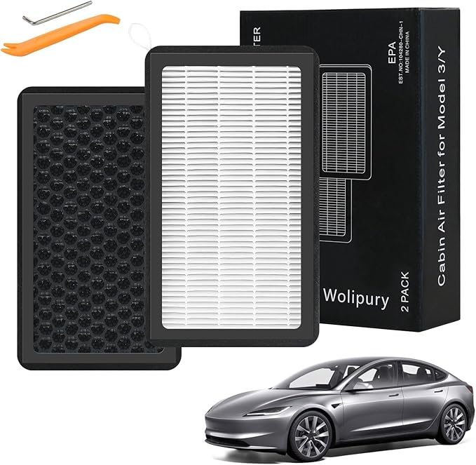 2024 Upgraded Cabin Air Filter for Tesla Model 3 Model Y (2016-2025) Highland & Juniper Ready, H13 True HEPA with Activated Carbon, 4-Layer Air Conditioner Replacement Accessories - 2 Pack