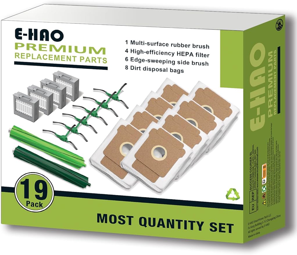 Max 705 & 504 Replacement Parts for iRobot Roomba Max 705 Vac, Roomba Plus 504 Vac Robot Vacuum. Accessories Kit with 8 Dust Bags, 2 Rubber Rollers, 4 HEPA Filters, 6 Side Brushes