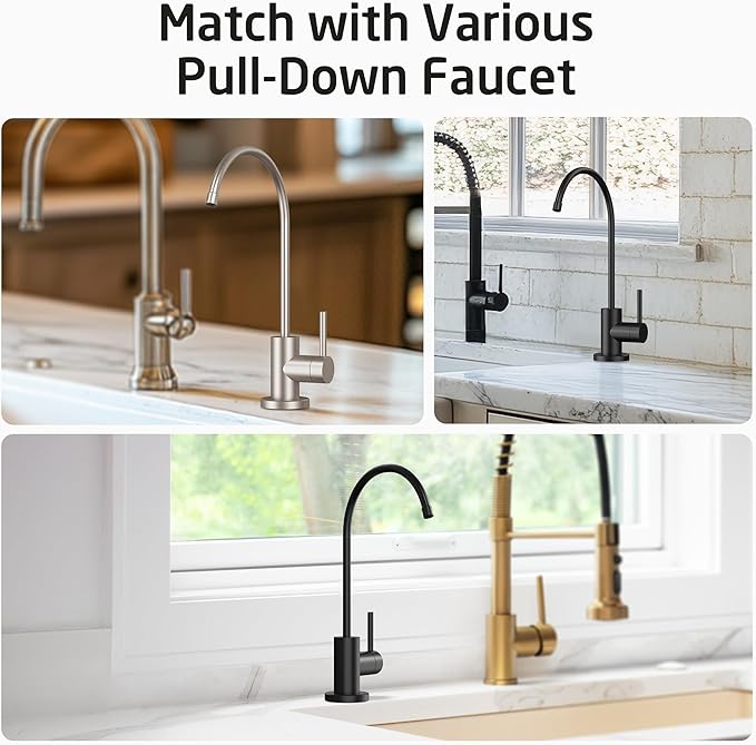 KES NSF Certified All Metal Drinking RO Water Faucet, Lead-Free 18/8 Stainless Steel Reverse Osmosis Faucet for Kitchen Sink, Water Filter Faucet Fits Most RO Water Filtration System, Brushed Finish