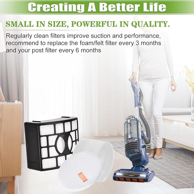 for Shark UV700 Filter Replacement DuoClean Rotator Lift Away Upright Vacuum ZD550 ZD552 NV611 NV600 NV601 NV770 NV771, 2 HEPA Filters + 4 Foam & 4 Felt Filters, Replace Parts XFF600, XHF600