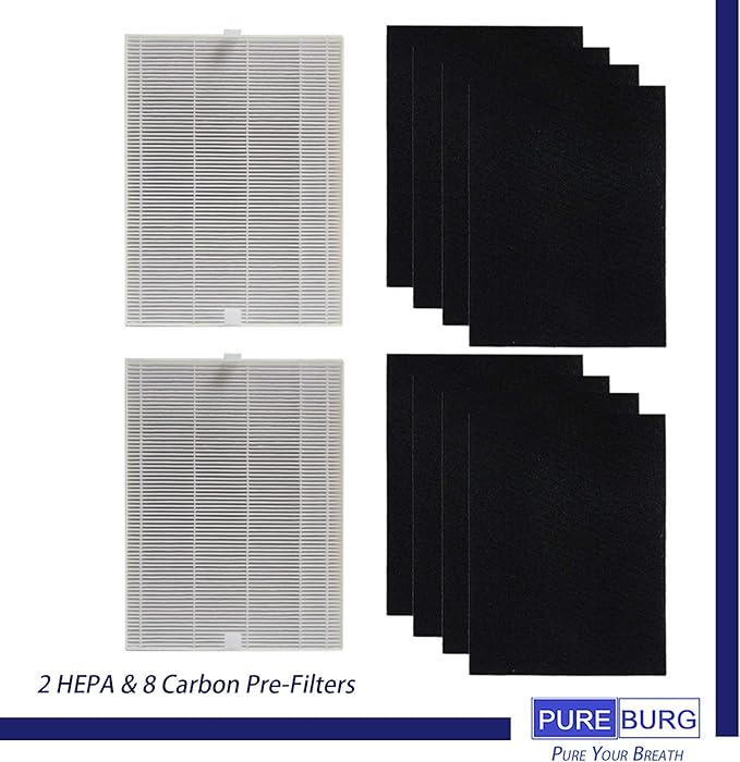 PUREBURG Replacement Filter Compatible with Coway AP-1216L Tower Mighty Air Purifier,H13 HEPA Activated Carbon Pre-Filters Air Clean Dust VOCs Odor (2+8)