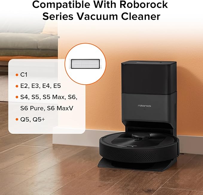 roborock 2 Pack Washable Filter for C1, E2, E3, E4, E5, S4, S5, S5 Max, S6, S6 Pure, S6 MaxV and Q5 Robot Vacuum Cleaners, High Efficiency Filters Replacement Parts