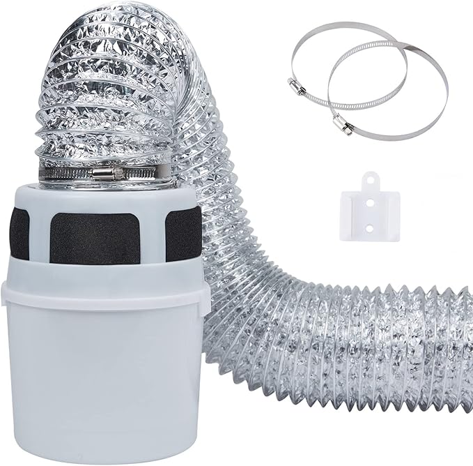 VIWINVELA 3 IN 1 Indoor Dryer Vent Kit Filter Bucket for Electric Dryer with 4-Inch by 5-Feet Proflex Duct (Silver)