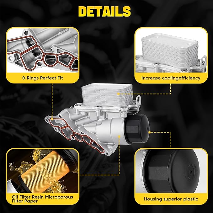 2721800510 Aluminium Oil Cooler Filter Housing Assembly Compatible with 2006-2012 Mercedes Benz E350 E280 C230 C300 C350 GLK350 ML450 S400 SLK300 R350 S550 GL550 E550 SL550 CLS550 CL550 CLK550
