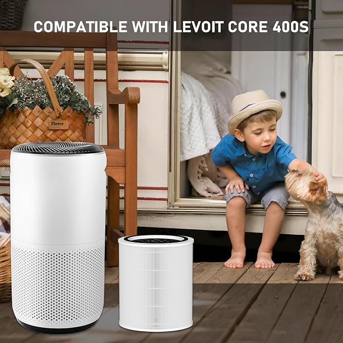 Carmerny Core 400S H13 True HEPA Replacement Filter Compatible with LEVOIT Core 400S Smart WiFi Air Cleaner Purifier, Core 400S-RF-PA (LRF-C401-YUS), 3-in-1 Activated Carbon Pre-Filter 2 Pack, White