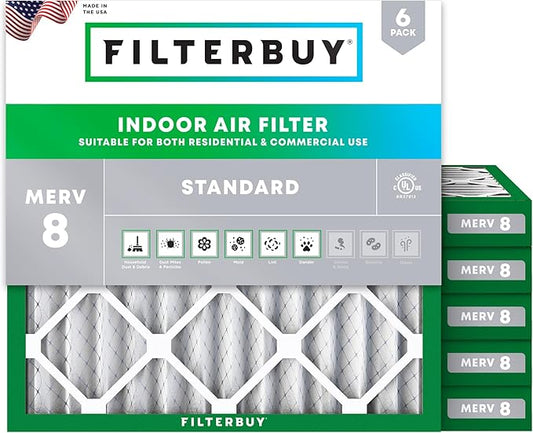 Filterbuy 10x10x2 Air Filter MERV 8 Essential Dust & Allergy Defense (6-Pack), Electrostatic Pleated HVAC AC Furnace Filters Replacement (Actual Size: 9.50 x 9.50 x 1.75)