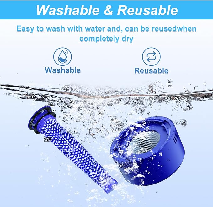 Vacuum Filter Replacement Parts Compatible with Dyson V7/V8 Animal, V8 Absolute & SV10 Cordless Vacuum Cleaners, Replaces Part # 965661-01 & 967478-01