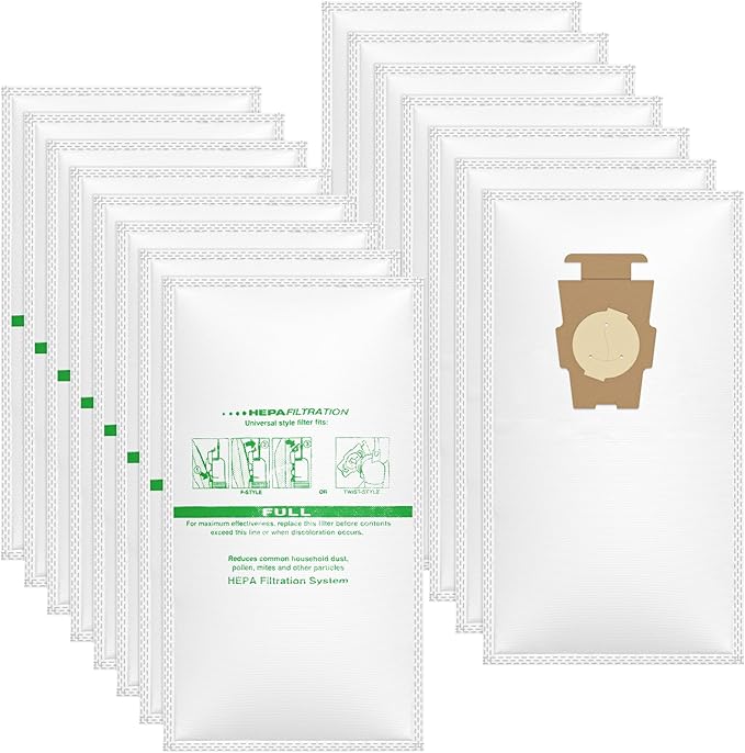 15 Pack Fit for 204814 Micron Magic Hepa Filter Plus Bags Compatible with Kirby Vacuums 205811, for Vacuums Models G4 G5 Gsix, Ultimate G Series Diamond Edition Sentria Sentria II Avalir Avalir II