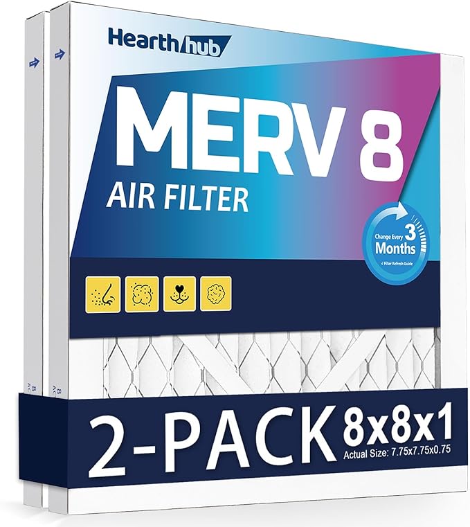 8×8×1 MERV 8 Furnace Air Filters - HVAC/Furnace AC Filter Replacement (Actual Size 7.75x7.75x0.75) - Pleated Dust Defense Air Conditioner Filters for Home Office (2 Pack)