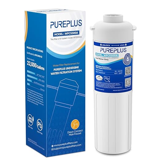 PUREPLUS WFC5300A Under Sink Water Filter, 22000 Gallons, 99.99% Chlorine Reduction, NSF/ANSI Certified, Replacement for WFS5300A Under Counter Water Filtration System