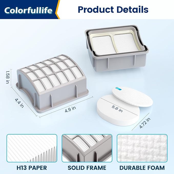 Colorfullife 4 Foam + 2 Post-Motor Filters for Shark Navigator Professional NV70, NV71, NV80, NVC80C, NV90, NV95, UV420 for Shark Rotator Professional XL Capacity NV90 Replacement Parts XFF80 XHF80
