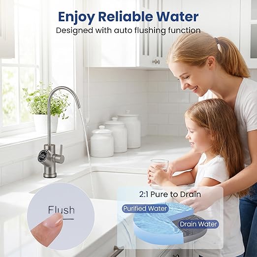 COSTWAY AW-RB05 Alkaline PH+ Reverse Osmosis Water Filter, 800 GPD Tankless Under-Sink RO System with 8-Stage Filtration, Smart LED Faucet, 2:1 Pure to Drain Ratio, High-Efficiency Water Purification