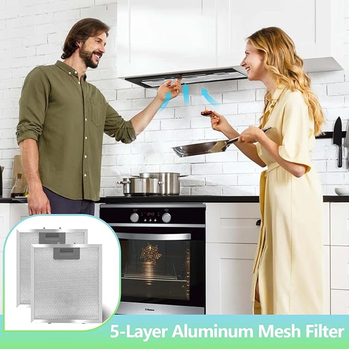 2-Pack S97018029 Range Hood Filter Replacement, 5-Layer Aluminum Mesh Grease Filter for Broan B5 Series & Compatible Hoods, 9x10.25 Inches, Fits Part #99010123, 88152, 97007996 By Seteams