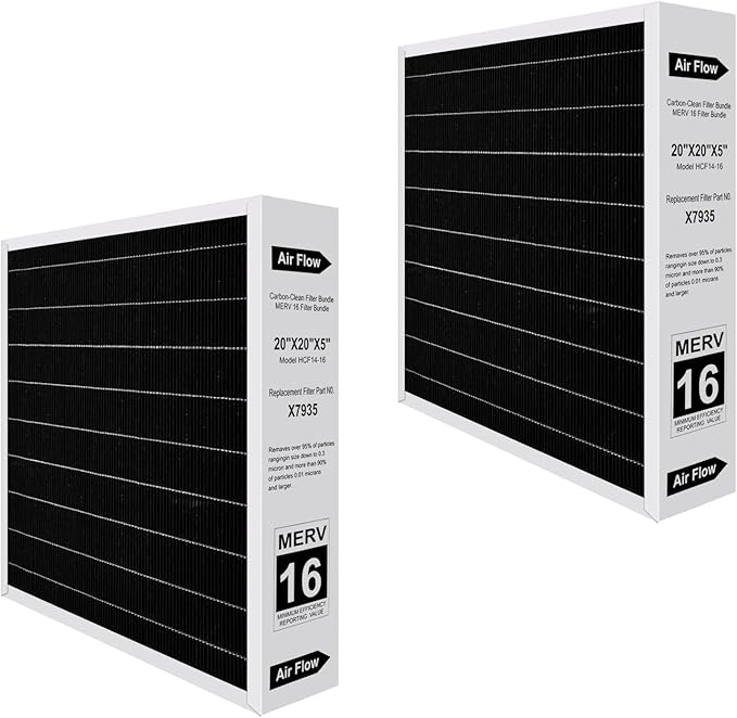 2026 New X7935 MERV 16 Air Filter Bundle 2-Pack,Carbon Clean Healthy Climate,Replacement Filter Media for HCC14-23 Lennox & Honeywell FC100A1011/FC200E1011,X7935 20x20x5 Inches Merv 16 Filter (2-Pack)