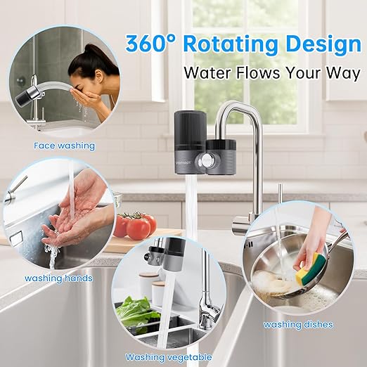 Vortopt Advanced Sink Faucet Filter,360° Rotary Faucet Water Purifier,NSF Certified Level 5 Filtration,Compatible with 99% of Faucets,T6-CTO-Black.