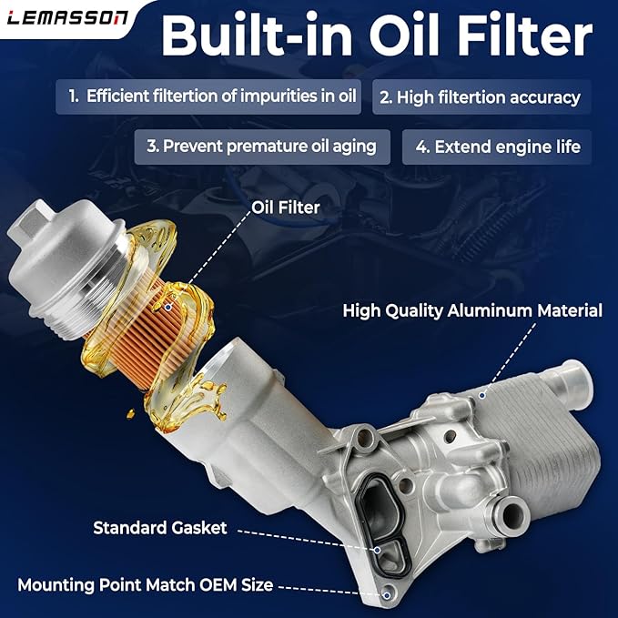 Upgrade Aluminum Engine Oil Cooler Filter Housing Assembly Adapter with Insert, Gasket, Cap Compatible with 2011-2021 Chevy Cruze Sonic Trax, Buick Encore 1.4L Turbo Replace 918-428 55566784 55565388