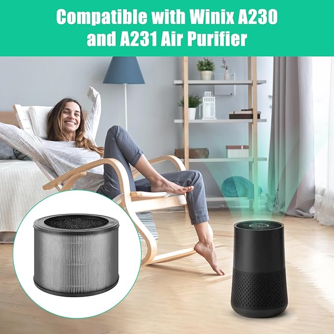 2PCS A231 Filter Replacement Size O Replacement for Winix A231 and A230 Air Purifier, 3-in-1 H13 True HEPA with Activated Carbon Filter Compatible with Part 1712-0110-00, 1712-0100-00