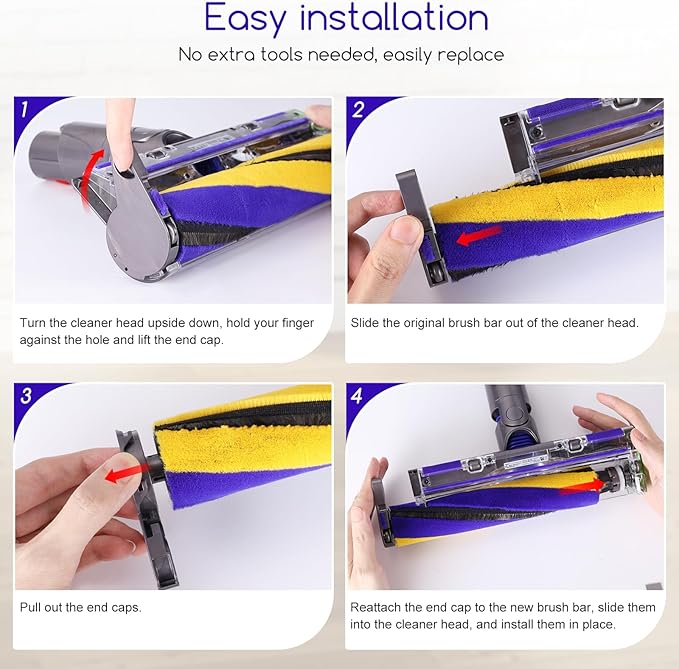 Soft Roller Brush Bar Compatible with Dyson V12 Detect Slim Handheld Vacuum Cleaner, Parts No.971634-01, with 2 Pack V12 HEPA Filters