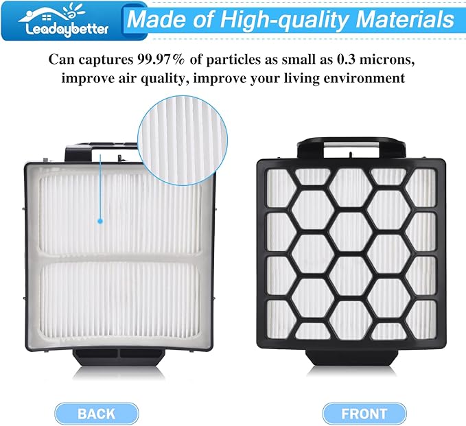 Leadaybetter Filter Replacement for Shark Zero-M Self-Cleaning Brushroll Pet Pro ZU60 ZU62 ZU62C Navigator Pet Plus NV150 NV151 NV251 and Rotator NV255 Upright Vacuum, Part # 1238FT60 & 1239FT60