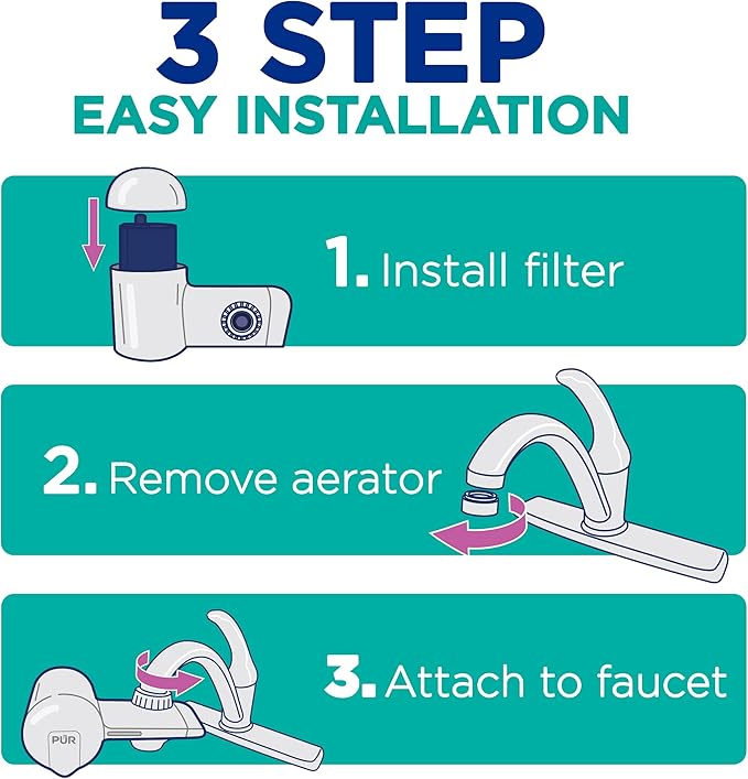 PUR Plus Faucet Mount Water Filtration System with Lead Reducing Mineral Core Filter, Attaches to Kitchen Sink, Horizontal, Brass, PFM410F