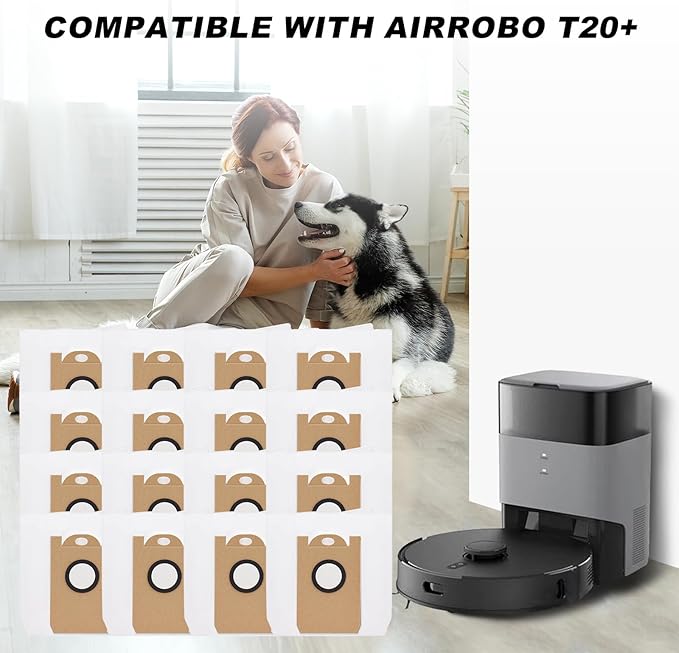 Dust Bags for AIRROBO T20+/ T25+/ T30+/ T25+C Robot Vacuum Cleaner, Replacement Vacuum Bags Disposable Bag Airrobo Robot Vacuum Dust Bags Replacement Parts (16 Pack)