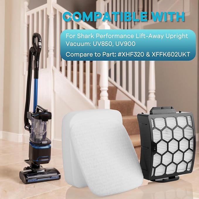 UV850 Filters Replacement for Shark Navigator Lift-Away ADV DuoClean PowerFins Upright Vacuum UV900 UV850 LA492 LA490, Replace Part # XHF320 & XFFK602UKT