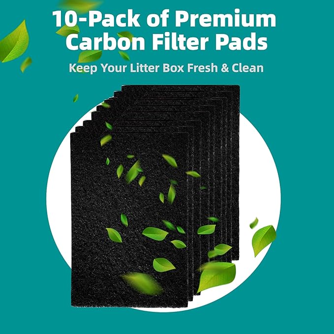 10-Pack 4.5" x 6.5" Carbon Filter Pads for Covered Cat Litter Boxes – Odor Control Replacement Liners for Enclosed Litter Systems