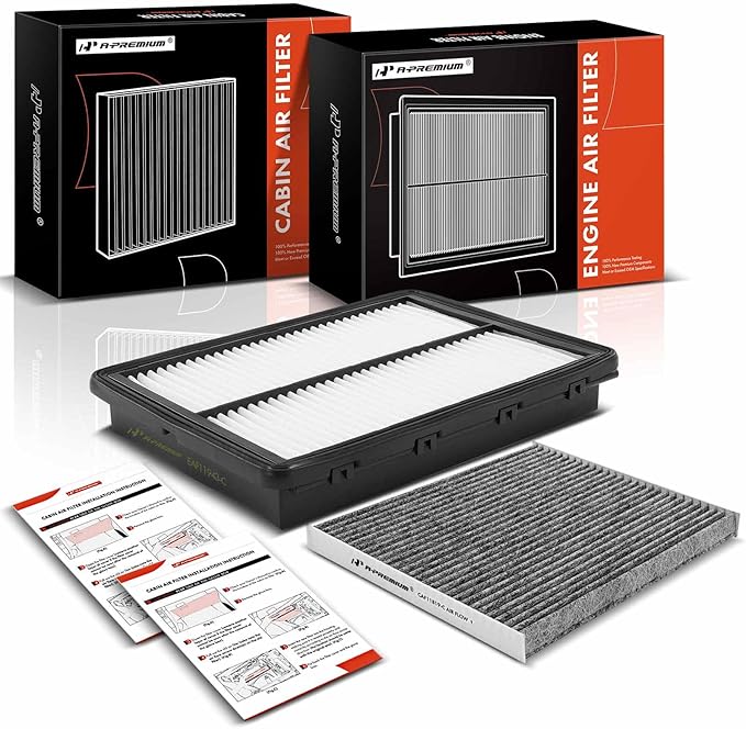 A-Premium 2-PC Engine & Cabin Air Filter with Activated Carbon Compatible with Hyundai Santa Fe Sport 2017-2018 & Kia Sedona 2015-2021 Replace# 971333SAA0