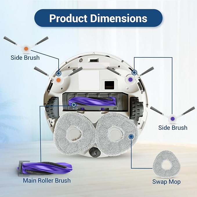 22 Pack Replacement Parts for Narwal Freo Z Ultra Robot Vacuum Cleaner Spare Accessories Kit, 1 Main Roller Brush, 4 Hepa Filters, 4 Mop Pads, 6 Dust Bags, 6 Side Brush, 1 Clean Tool