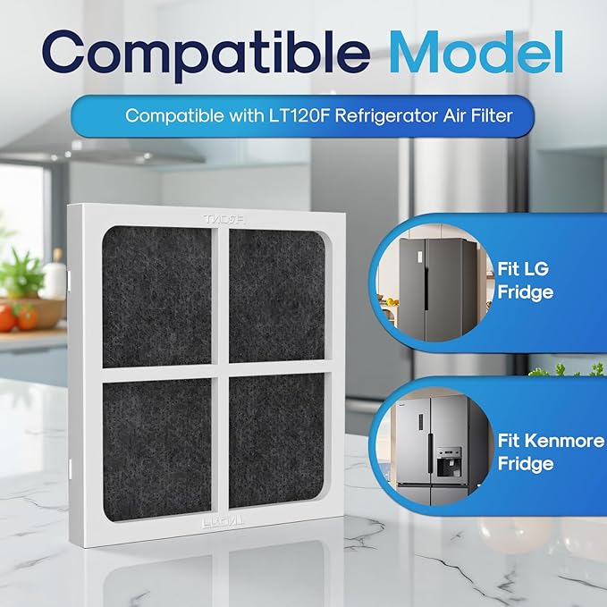 AF004 Replacement for LG LT120F Refrigerator Air Filter, Compatible with Kenmore Elite 469918, ADQ73214402, ADQ73214403, ADQ73214404, 4PACK