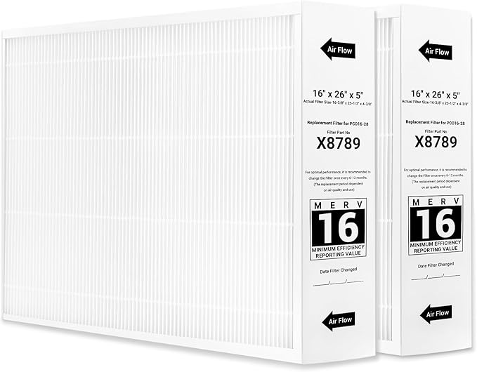 X8789 Filter 16x26x5 MERV 16 Compatible with lennox x8789 filter merv 16 and PureAir PCO16-28 Air Cleaner. Fit 16x26x5 Furnace Filter 2 Packs