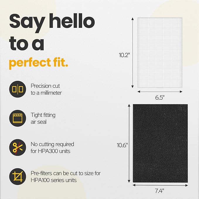 HPA100 HEPA Filter Replacement HRF-ARVP100 for Honeywell HPA100 Series Air Purifier, HPA094, HPA104, HPA105 HPA3100, HPA5100 Series, 4 HEPA R and 8 Precut Carbon Pre-Filters A