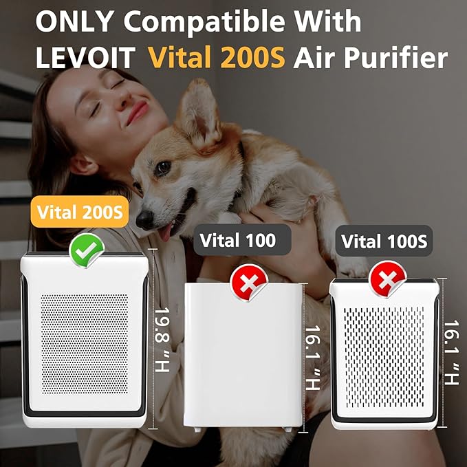 Vital 200S Replacement Filter for LEVOIT Vital 200S Vital 200S-P Air Purifier, High-Efficiency Activated Carbon Filter, Vital 200S-RF, LRF-V201-WUS, 2 Pack, White