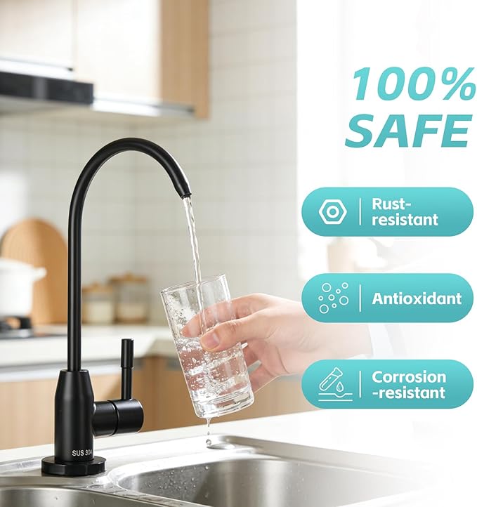 Drinking Water Faucet, Lead-Free Kitchen Water Filter Faucet for Reverse Osmosis or Water Filtration System, RO Faucet, Brushed Nickel (Black Lacquer Finish)