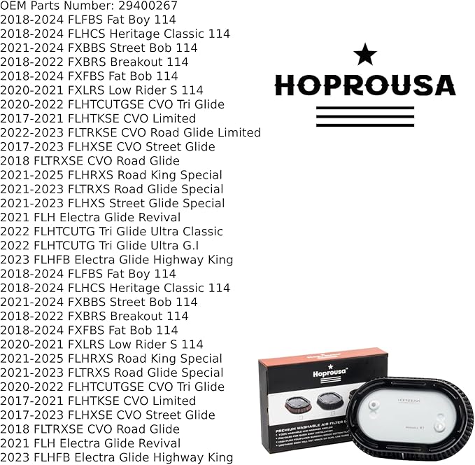 Replacement 29400267 Motorcycle Air Filter Compatible with '17-later Touring '18-later Softail M8 Engine Equipped with 114 Air Cleaner Accessories Parts (Black)