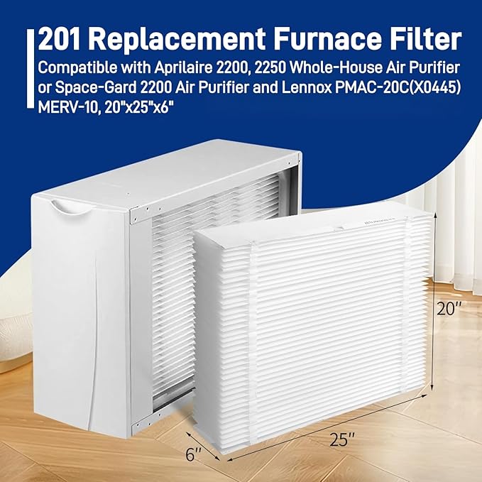 3 Pack 201 Replacement Furnace Filter Compatible with Aprilaire 2200,2250 Whole-House Air Purifier or Space-Gard 2200 Air Purifier and X0445,MERV-10 Furnace Filter, 20x25x6 Air Filter