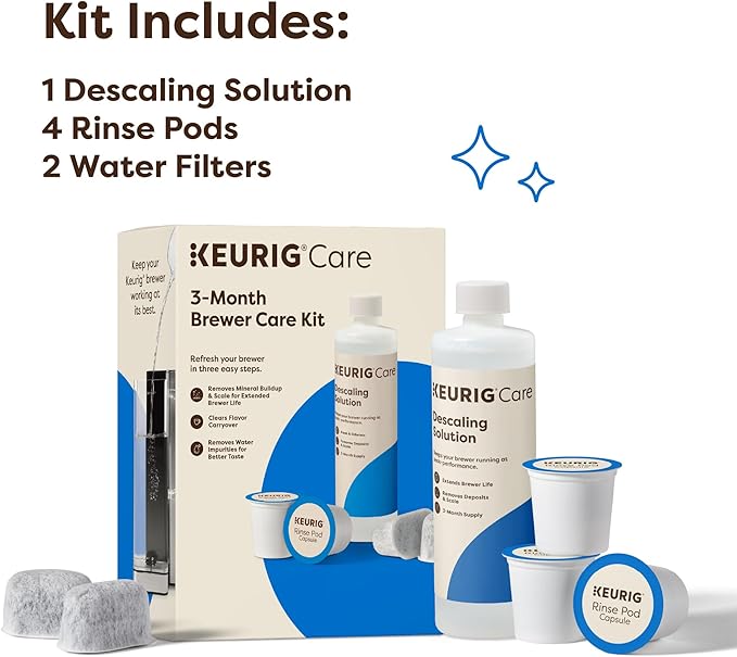 Keurig 3-Month Brewer Maintenance Kit Includes Descaling Solution, Water Filter Cartridges & Rinse Pods, Compatible Classic/1.0 & 2.0 K-Cup Coffee Makers, 7 Count