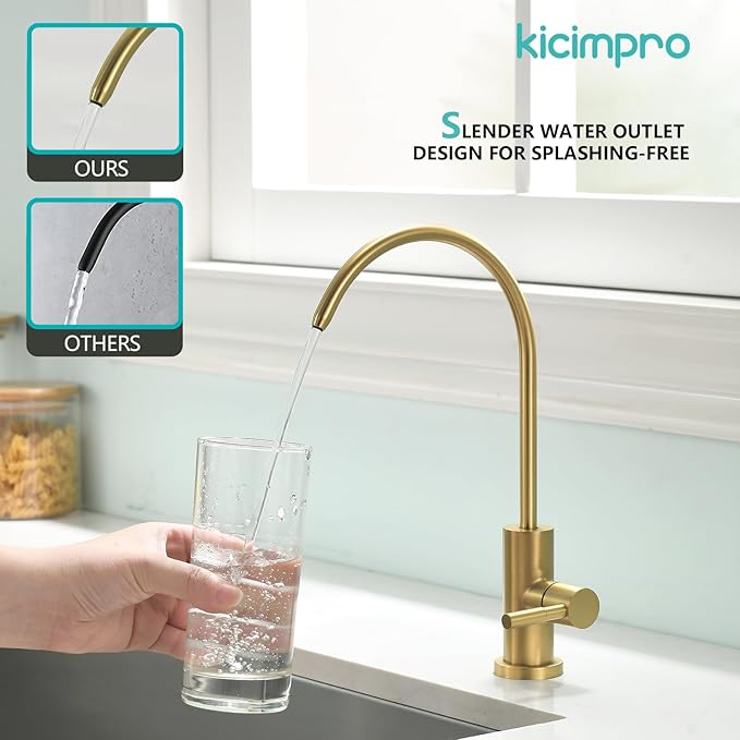 Gold Reverse Osmosis Faucet Kicimpro Kitchen Water Filter Faucet Non-Air-Gap Drinking Water Bar Faucet 304 Stainless Steel Gold Finish Lead-Free