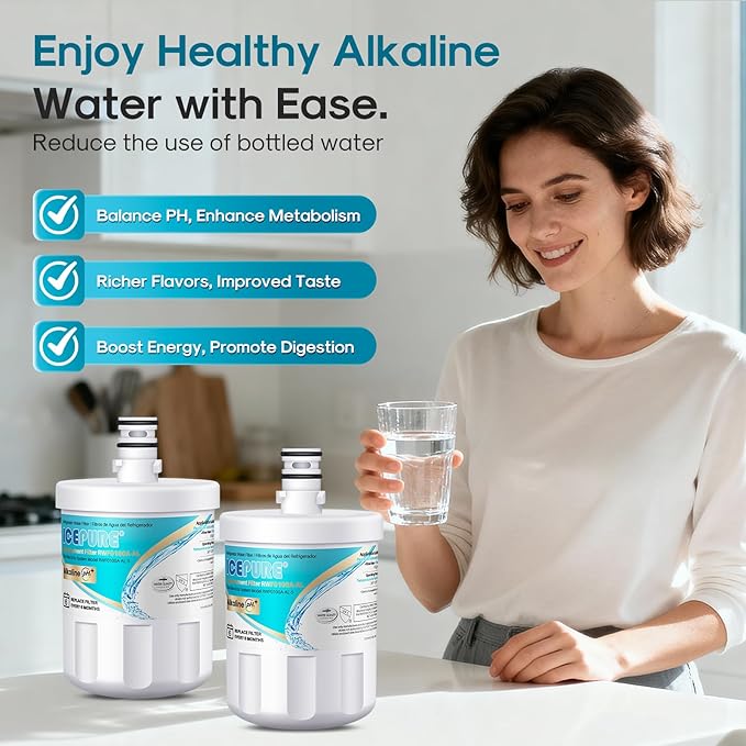 ICEPURE Alkaline 5231JA2002A Refrigerator Water Filter Replacement for LG LT500P, ADQ72910901, GEN11042FR-08, Kenmore 9890, ADQ72910907, LFX25973S, LFX25974ST, 46-9890, LSC27925ST, Enhances PH, 2Pack