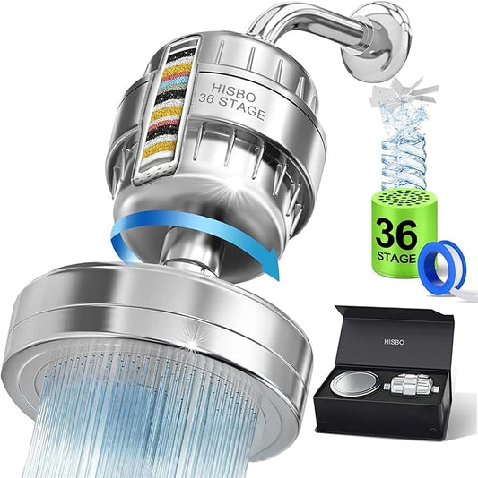 Luxury High Output Filtered Shower Head Set - 36 Stage Advanced Shower head Filter & Hard Water Removes Chlorine for Hard Water,Removes Chlorine,Fluoride, Vitamin C E A Infusion – Improves Skin & Hair