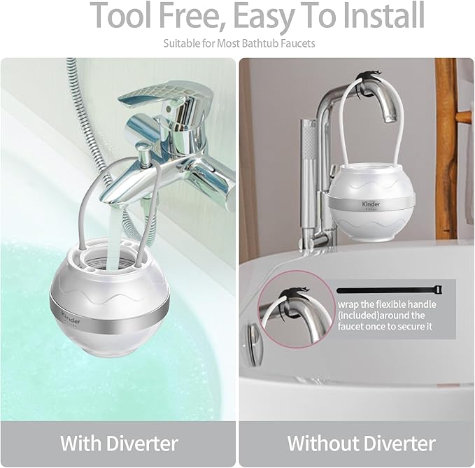 For Bathtub Faucet Water Filter, Removes Chlorine Lead Fluoride, Hard Water Softener, Bath Purifier for Skin and Hair (White)