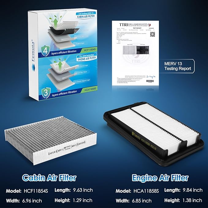 Cabin & Engine Air Filter Kit, CF11854 & CA11858, Lab Certified MERV 13, Pre-oiled, 2pcs, Specific for Nissan Rogue (2014-2020), Rogue Sport (2017-2022), Qashqai (2017-2023)